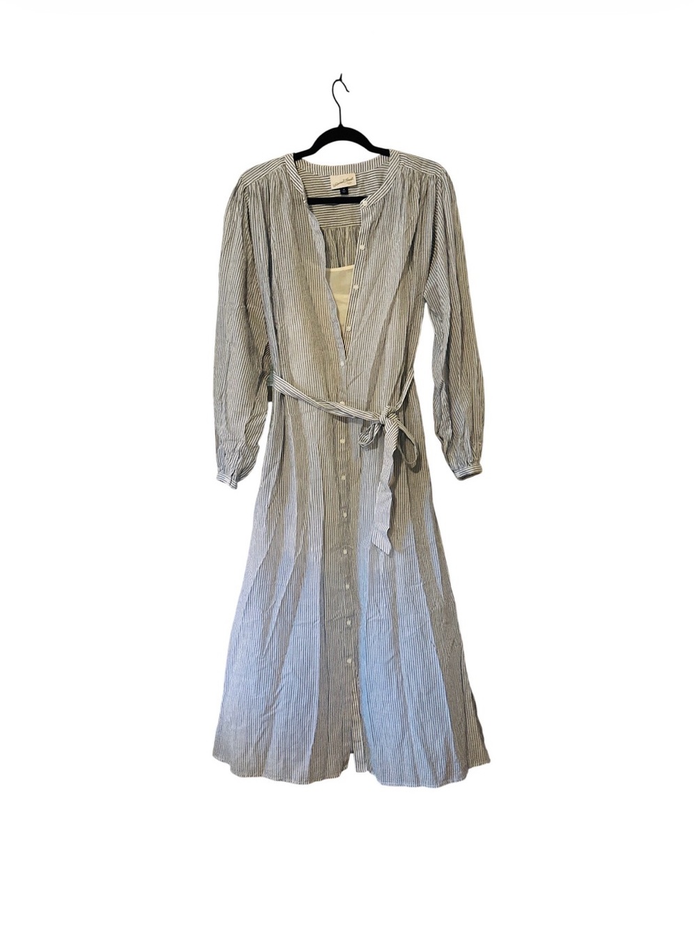 Universal Thread Blue & White Striped Long Sleeve Shirt Dress with Waist Tie